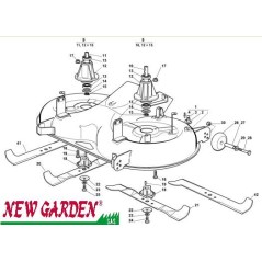 Vue éclatée plateau de coupe 102 cm TC102 XT160 tracteur de pelouse CASTELGARDEN pièces détachées