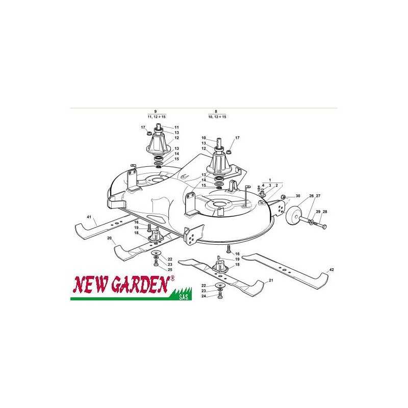 Vue éclatée plateau de coupe 102 cm TC102 XT160 tracteur de pelouse CASTELGARDEN pièces détachées