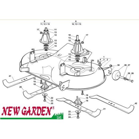 Esploso piatto di taglio 102 cm TC102 XT160 trattorino CASTELGARDEN ricambi | NewgardenParts.com