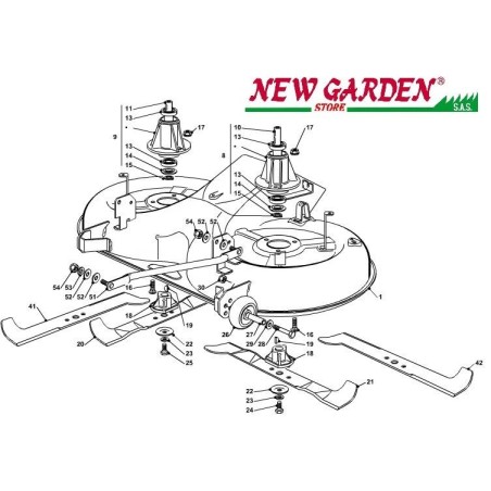 Esploso piatto di taglio 102cm PT140 trattorino rasaerba CASTELGARDEN 2002-13 | NewgardenParts.com