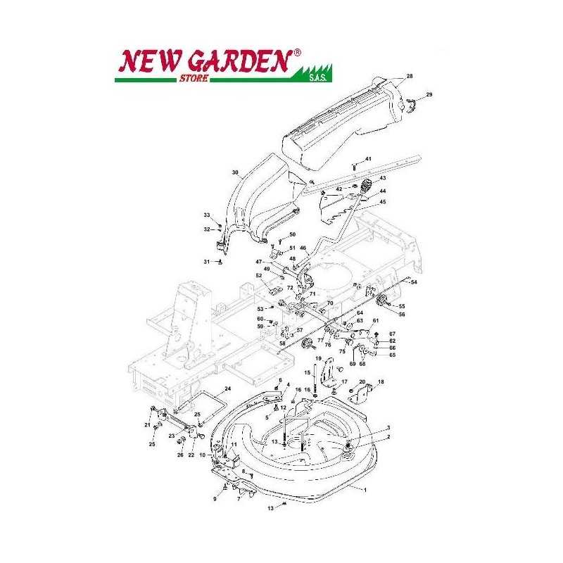 Exploded view 66cm cutting deck XE966HDB F966H lawn tractor CASTELGARDEN