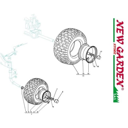 Esploso ruote 102cm TN185H Trattorino rasaerba CASTELGARDEN 2002-13 ricambi | NewgardenParts.com