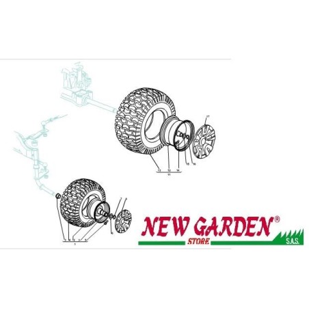 Esploso ruote 102cm XT190HDE trattorino rasaerba CASTELGARDEN ricambi 2002-13 | NewgardenParts.com