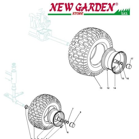 Esploso ruote 84cm J135H trattorino rasaerba CASTELGARDEN 2002-13 ricambi | NewgardenParts.com