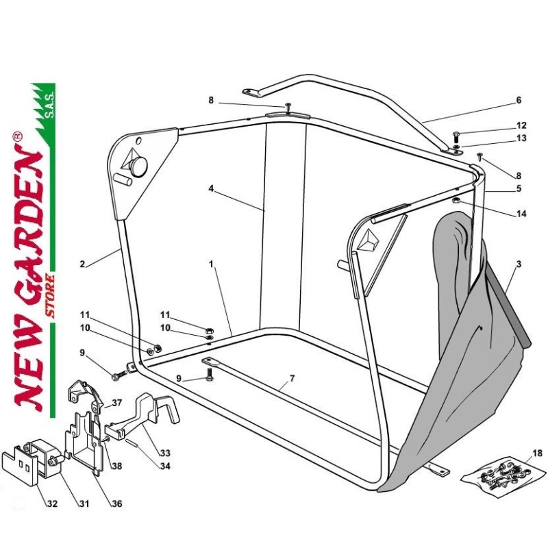 Esploso sacco cesto 72cm F125H trattorino rasaerba CASTELGARDEN 2002-13 ricambi