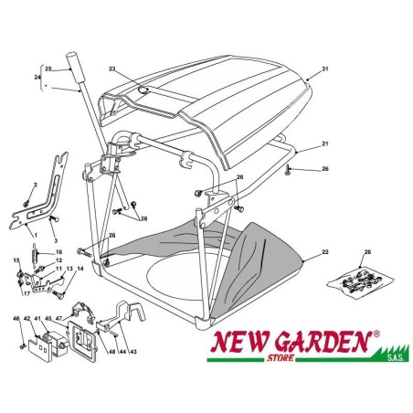 Esploso sacco cesto 84cm J135H trattorino rasaerba CASTELGARDEN 2002-13 | NewgardenParts.com