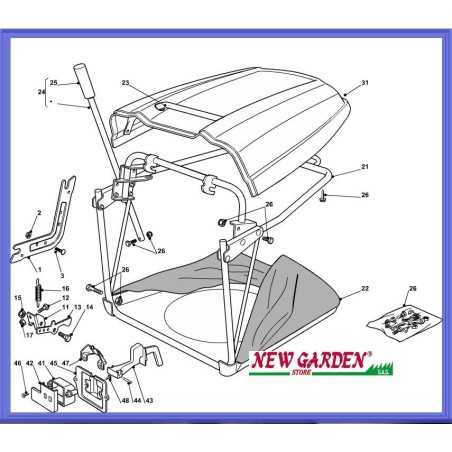 Esploso sacco cesto raccolta ricambi trattorino 92cm TP13 5/92H CASTELGARDEN GGP | NewgardenParts.com