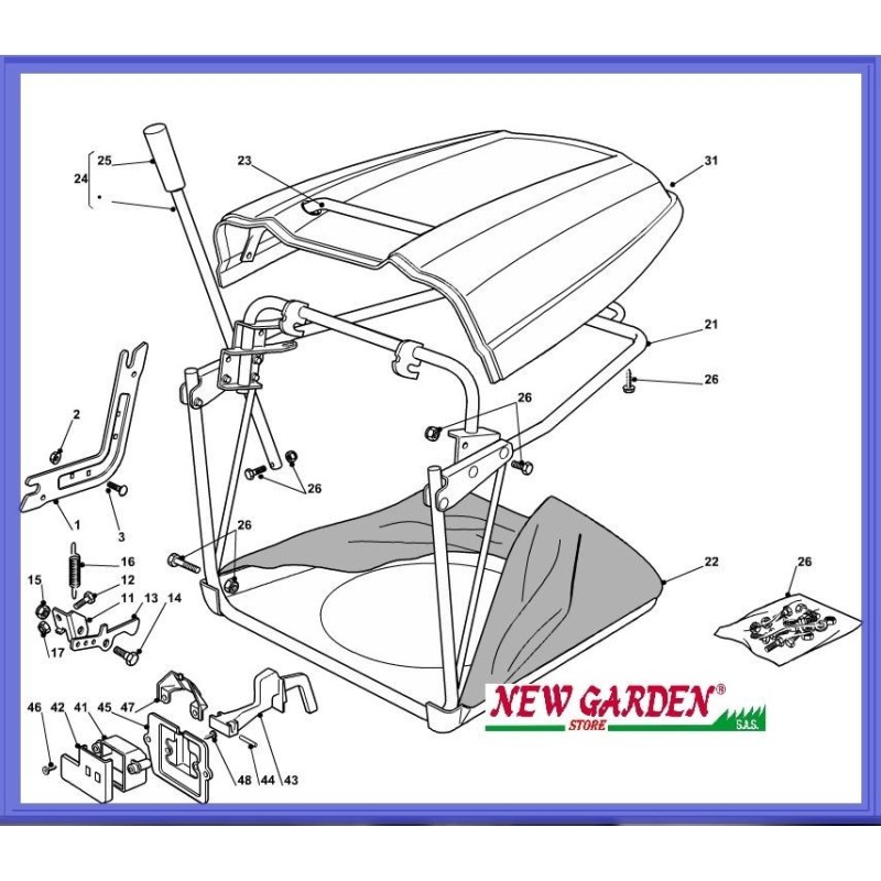 Esploso sacco cesto trattorino 92cm PG 140 CASTELGARDEN GGP STIGA MOUNTFIELD