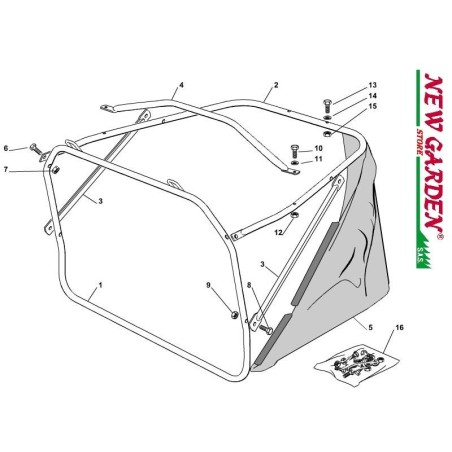 Esploso sacco cesto trattorino rasaerba EL63 XE75VD CASTELGARDEN ricambi | NewgardenParts.com