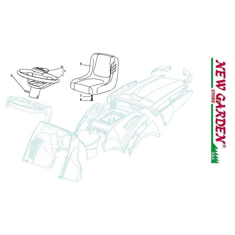 Esploso sedile e volante 102 cm  XT140HD trattorino CASTELGARDEN 2002 - 2013