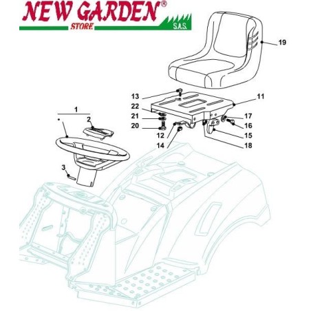 Esploso sedile e volante 84cm J135H trattorino rasaerba CASTELGARDEN 2002-13 | NewgardenParts.com