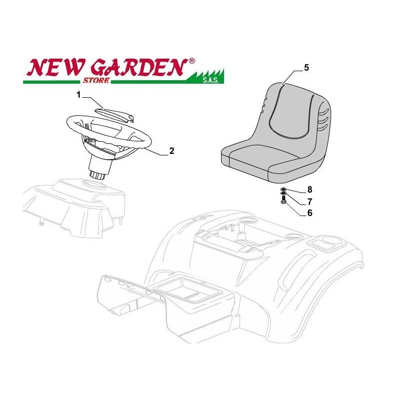 Esploso sedile e volante 84cm XDC140HD trattorino rasaerba CASTELGARDEN 2002-13