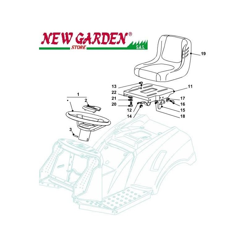 Esploso sedile e volante trattorino rasaerba 98cm XD150HD CASTELGARDEN ricambi