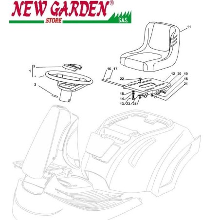 Esploso sedile e volante trattorino XF130C 72cm CASTELGARDEN 2002-2013 ricambi | NewgardenParts.com