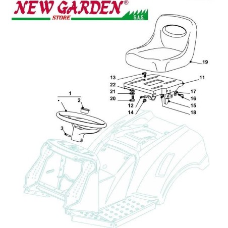 Esploso Sedile volante 102cm PT140 trattorino rasaerba CASTELGARDEN ricambi | NewgardenParts.com