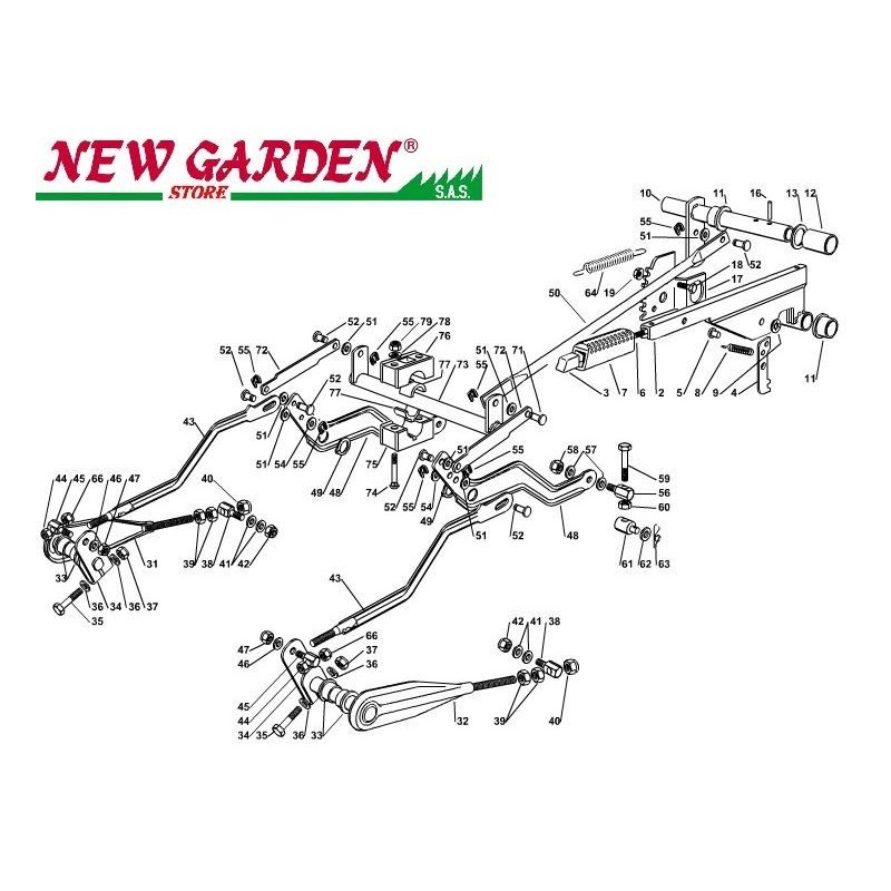 Exploded view of cutting deck lifting102cm XT175HDE ride-on mowerCASTELGARDEN