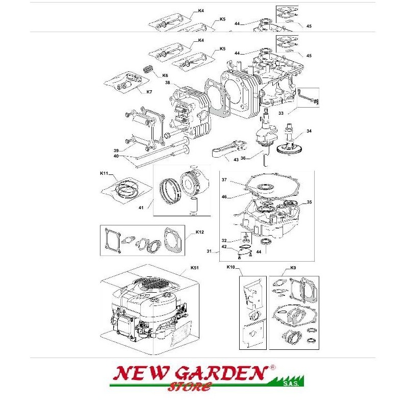 Esploso spaccato motore serie tre trattorino rasaerba TRE 801 GGP CASTELGARDEN