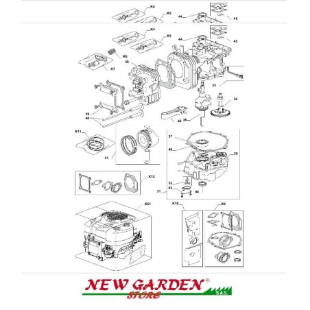 Esploso spaccato motore serie tre trattorino rasaerba TRE 801 GGP CASTELGARDEN | NewgardenParts.com