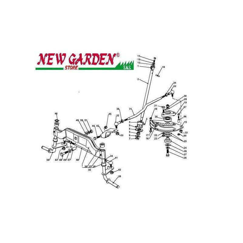 Exploded view steering 102cm XT140HD lawn tractor CASTELGARDEN 2002-13 spare parts