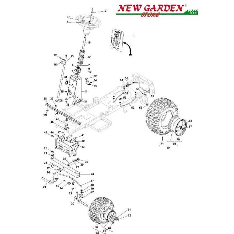 Vue éclatée direction 66cm XE966HDB B&S950 tracteur tondeuse CASTELGARDEN pièces détachées