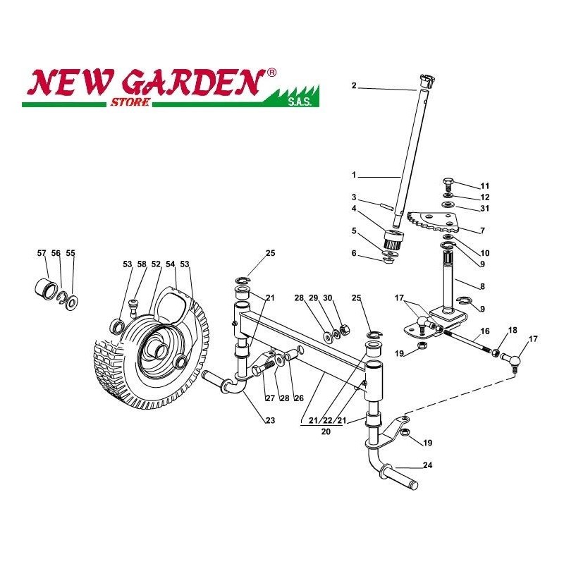 Vue éclatée direction 72cm XF135HD tracteur de pelouse CASTELGARDEN 2002-2013 pièces détachées