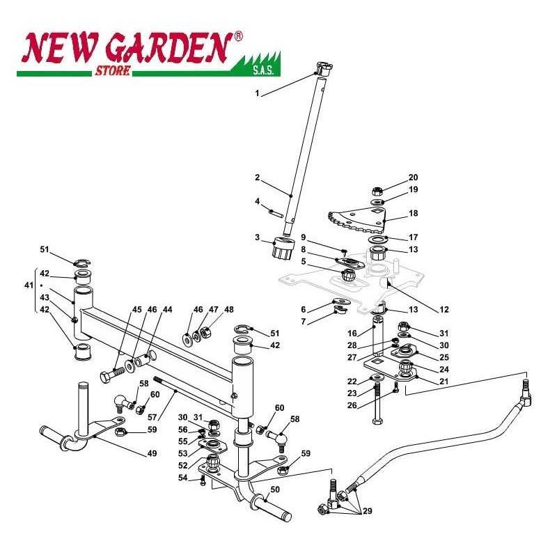Vue éclatée direction 84cm J135H tracteur de pelouse CASTELGARDEN 2002-13 pièces détachées