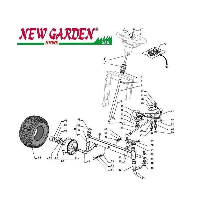 Exploded view steering 84cm XDC140 lawn tractor CASTELGARDEN 2002-13 spares