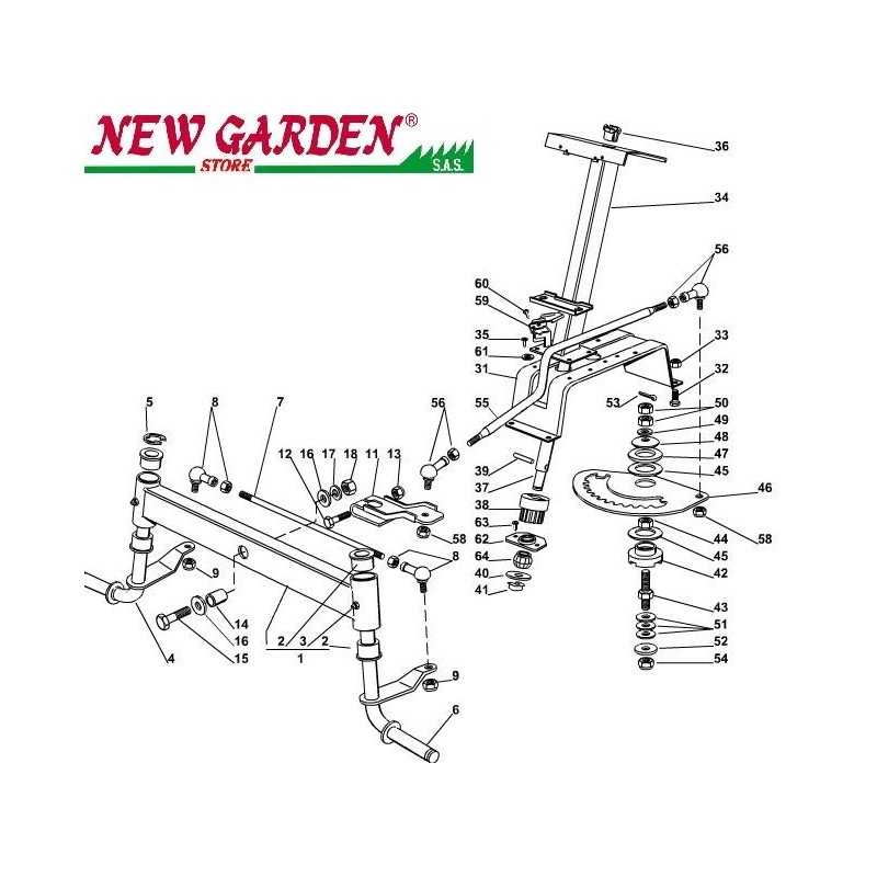 Vue éclatée direction tracteur de pelouse 98cm XL140 CASTELGARDEN pièces détachées 2002-13