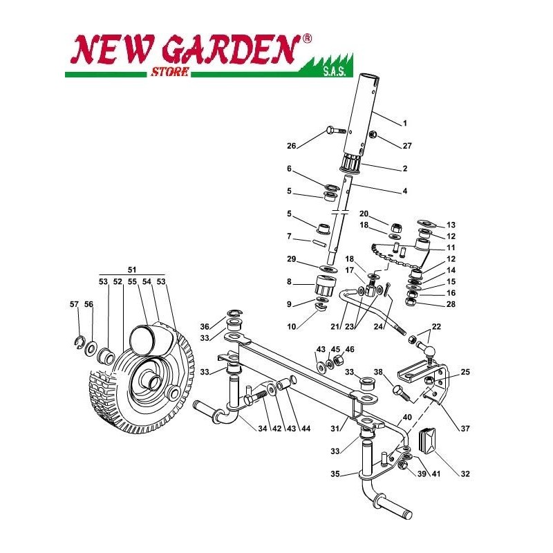 Exploded view steering lawn tractor EL63 XE75VD CASTELGARDEN spare parts 2002-13