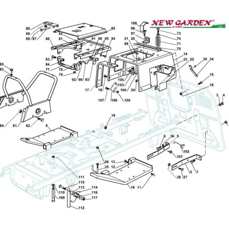 Esploso telaio 102cm XT150 trattorino CASTELGARDEN 2002-13 ricambi | NewgardenParts.com