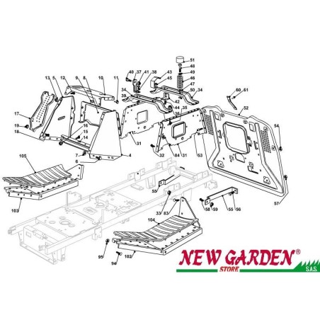 Esploso telaio 102cm PT140 trattorino rasaerba CASTELGARDEN GGP 2002-13 ricambi | NewgardenParts.com