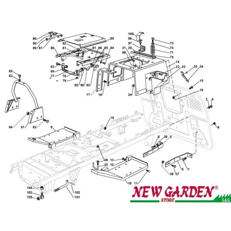 Esploso telaio 102cm PTC220HD trattorino rasaerba CASTELGARDEN 2002-13 ricambi | NewgardenParts.com