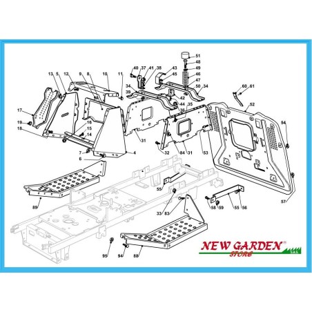 Esploso telaio trattorino 92cm GT 13/92 CASTELGARDEN GGP STIGA MOUNTFIELD | NewgardenParts.com