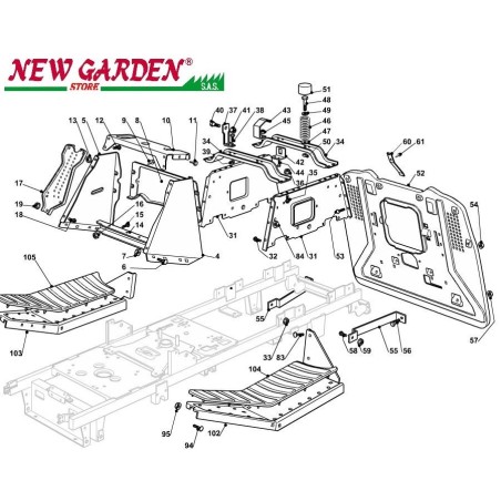 Esploso telaio trattorino rasaerba 84cm J 135H CASTELGARDEN ricambi 2002-13 | NewgardenParts.com