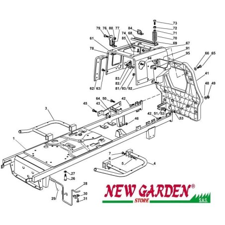 Esploso telaio trattorino rasaerba 98cm XL140 CASTELGARDEN STIGA ricambi 2002-13 | NewgardenParts.com