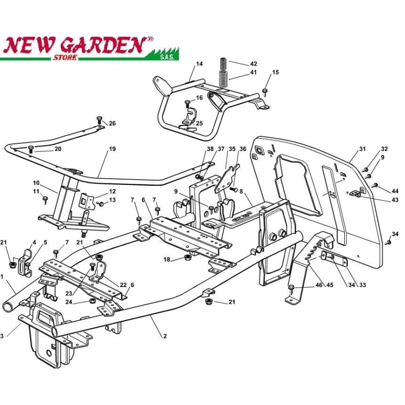 Exploded view lawn tractor chassis EL63 XE75 CASTELGARDEN spare parts 2002-13