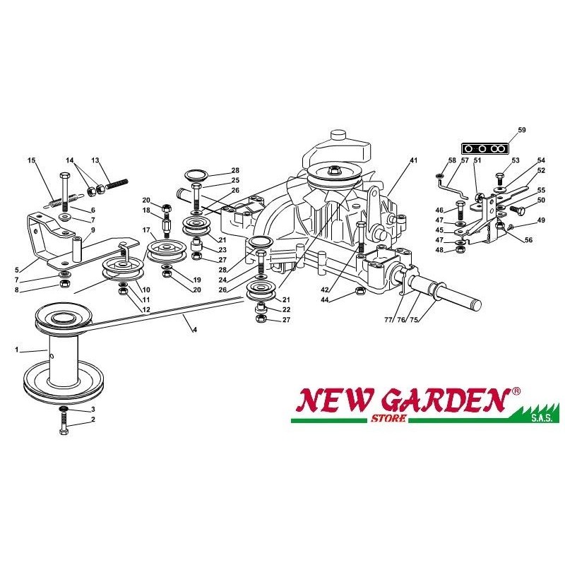 Esploso trasmissione 102cm  XT140HD trattorino CASTELGARDEN 2002 - 2013