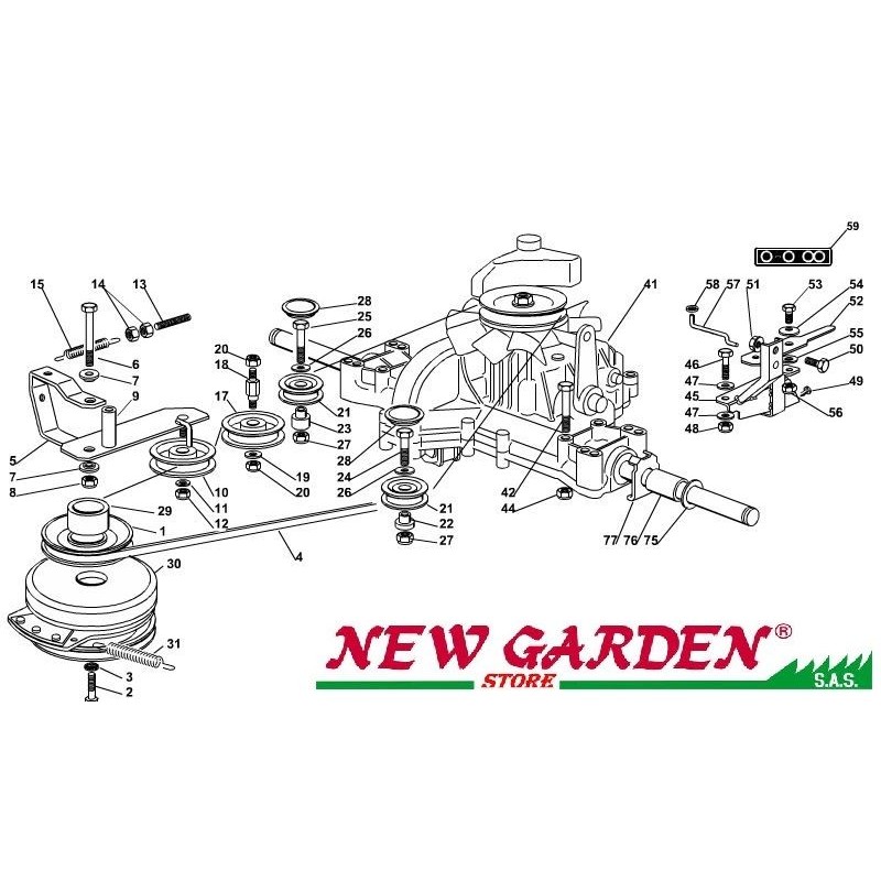 Exploded view transmission 102cm TN185H lawn tractor CASTELGARDEN STIGA spare parts