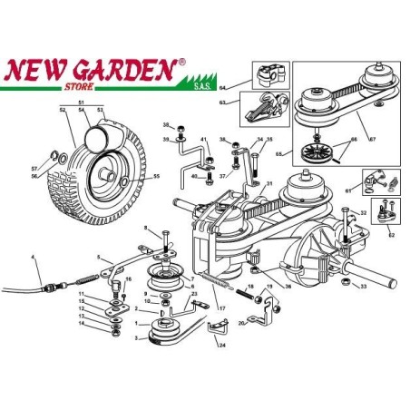 Esploso trasmissione trattorino rasaerba EL63 XE70VD CASTELGARDEN 2012-13ricambi | NewgardenParts.com