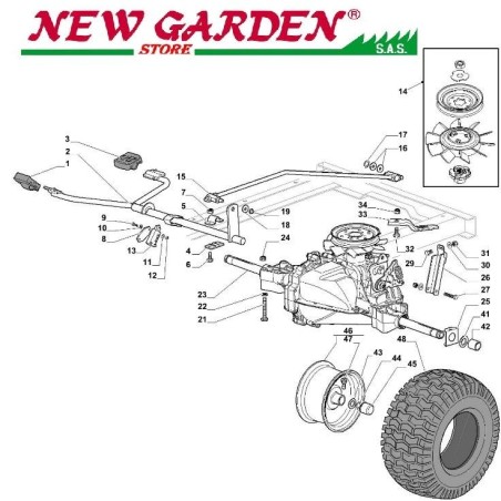 Esploso trasmissione trattorino SD108 L185BH CASTELGARDEN 2002-13 ricambi | NewgardenParts.com