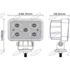 Faro lavoro 145x122mm 5 LED 10-30V 50W 4500LM cablaggio 40-60cm macchina agricola | NewgardenParts.com