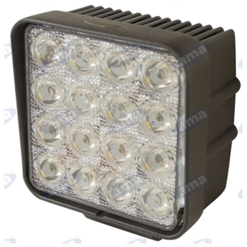 Faro lavoro 16 LED 110x110mm 10-30V 48W 3200LM cablato 40-60cm macchina agricola