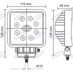 Faro lavoro 9 LED 110x128mm 10-30V 27W 1700LM cablaggio 40cm macchina agricola | NewgardenParts.com