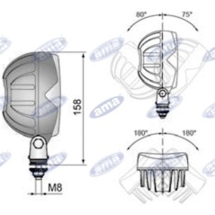 Faro lavoro LED 104x120mm 12-24V 18W 1500LM connettore 2 poli macchina agricola | NewgardenParts.com