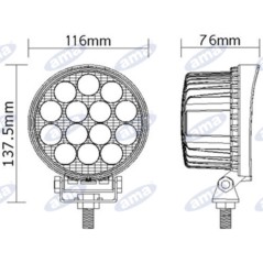 Faro lavoro LED 137,5x116mm 10-30V 42W 2500LM cablaggio 40-60cm macchina agricola | NewgardenParts.com