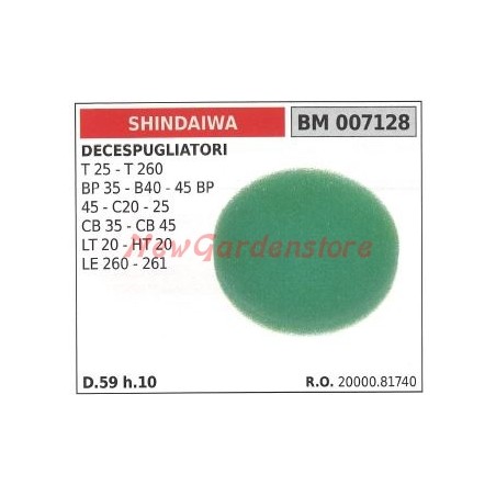 Fiiltro aria in spugna SHINDAIWA per decespugliatore T 25 T 260 BP 35 007128 | NewgardenParts.com