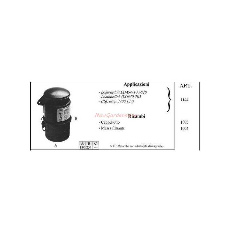Filtro de aire en baño de aceite LOMBARDINI para motocultor LDA96 100 820 1144