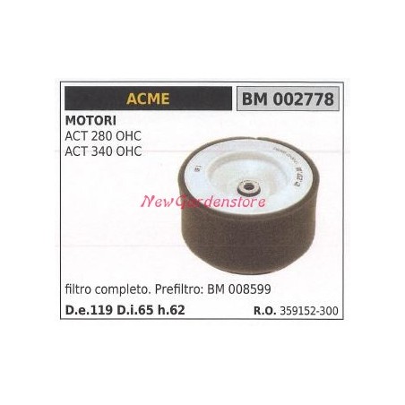 Filtro aria ACME motore rasaerba tosaerba ACT 280 OHC ACT 340 OHC 002778 | NewgardenParts.com