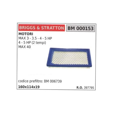 Filtro aria BRIGGS&STRATTON rasaerba tosaerba tagliaerba MAX 3 3.5 4 5 HP | NewgardenParts.com