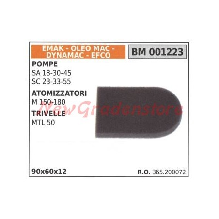 Filtro aria EMAK pompa SA 18 30 atomizzatore M 150 180 trivella MTL 50 001223 | NewgardenParts.com